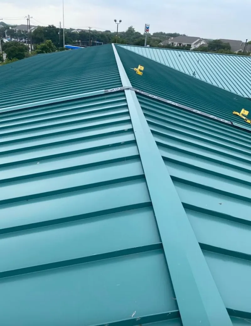 Green commercial metal roof ridge and valley for Metal Roof Repair in Green Brook